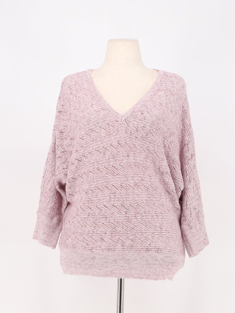 NWT WHBM Open Knit Dolman Sleeve V-Neck Sweater Lavender Size XL